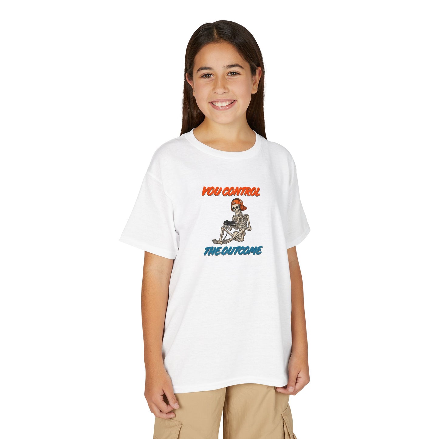 Youth T-Shirt "You Control The Outcome" Skeleton Gamer Graphic