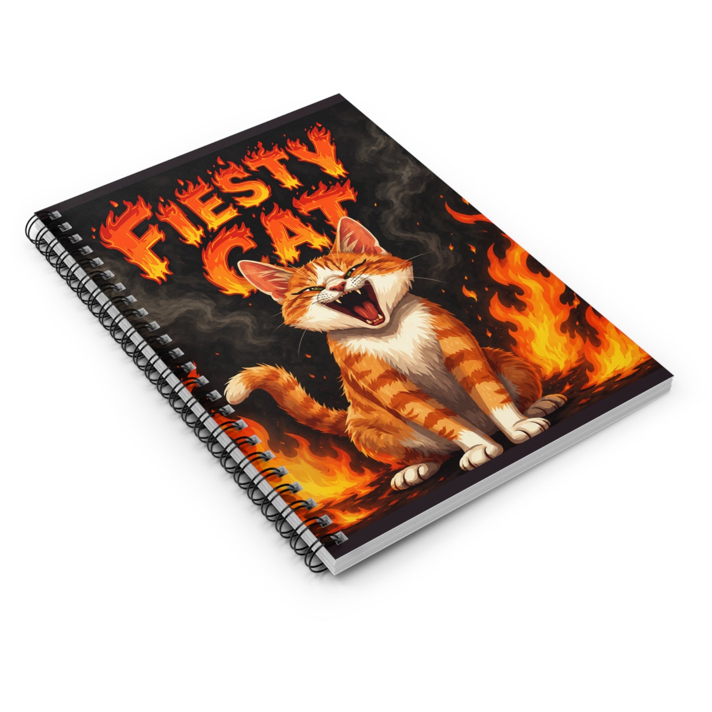 Fiesty Cat Spiral Notebook — Ruled Lined Journal with Fiery Cat Design