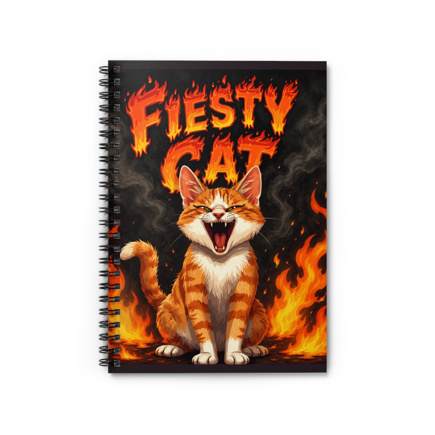 Fiesty Cat Spiral Notebook — Ruled Lined Journal with Fiery Cat Design