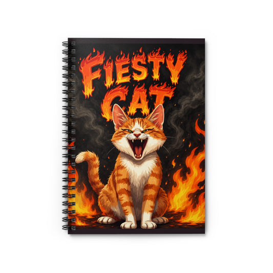 Fiesty Cat Spiral Notebook — Ruled Lined Journal with Fiery Cat Design