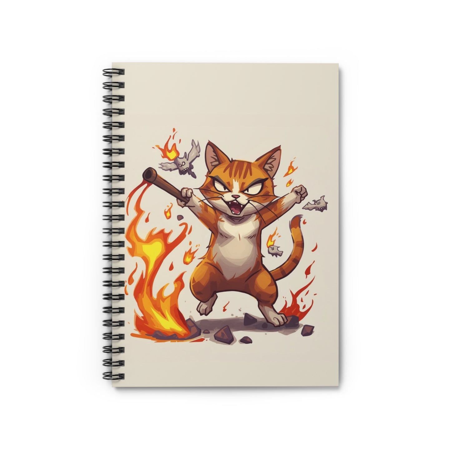 Fiery Battle Cat Spiral Notebook — Ruled Journal for Gamers & Cat Lovers