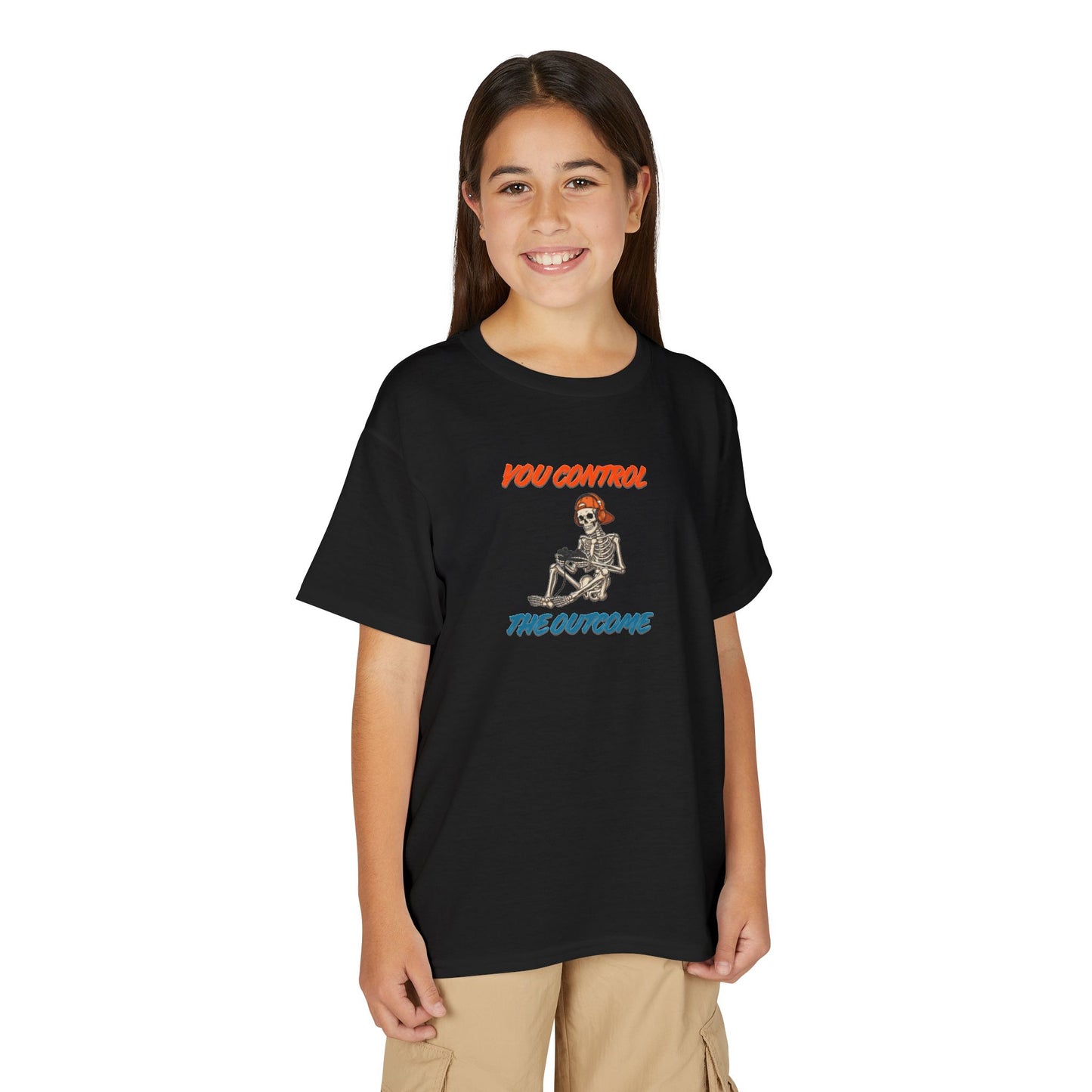 Youth T-Shirt "You Control The Outcome" Skeleton Gamer Graphic
