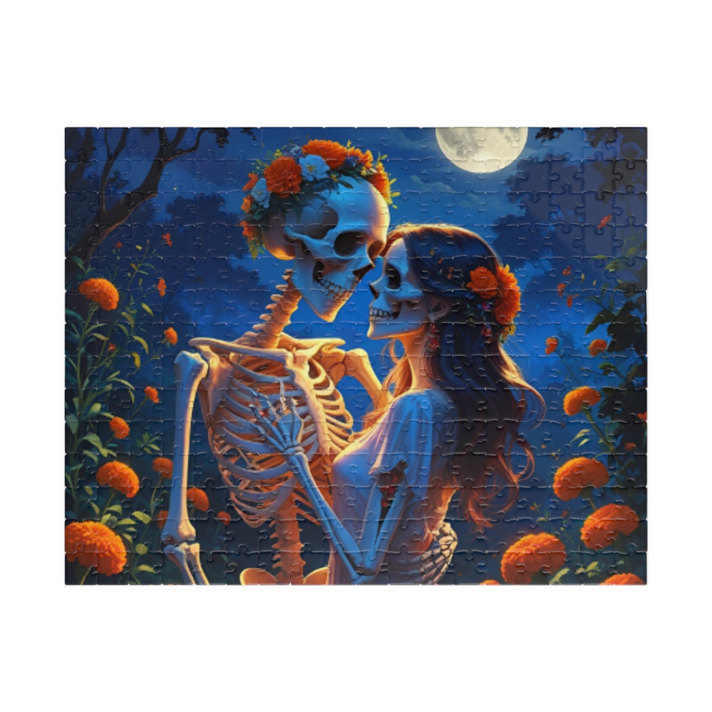 Day of the Dead Romantic Skeleton Jigsaw Puzzle — Moonlit Marigold 110–1014 pcs