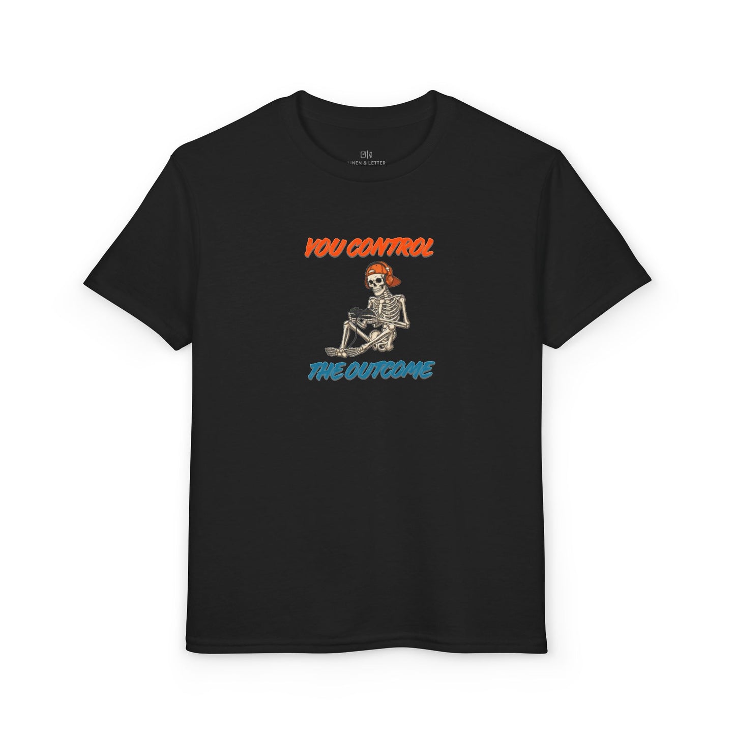 Youth T-Shirt "You Control The Outcome" Skeleton Gamer Graphic