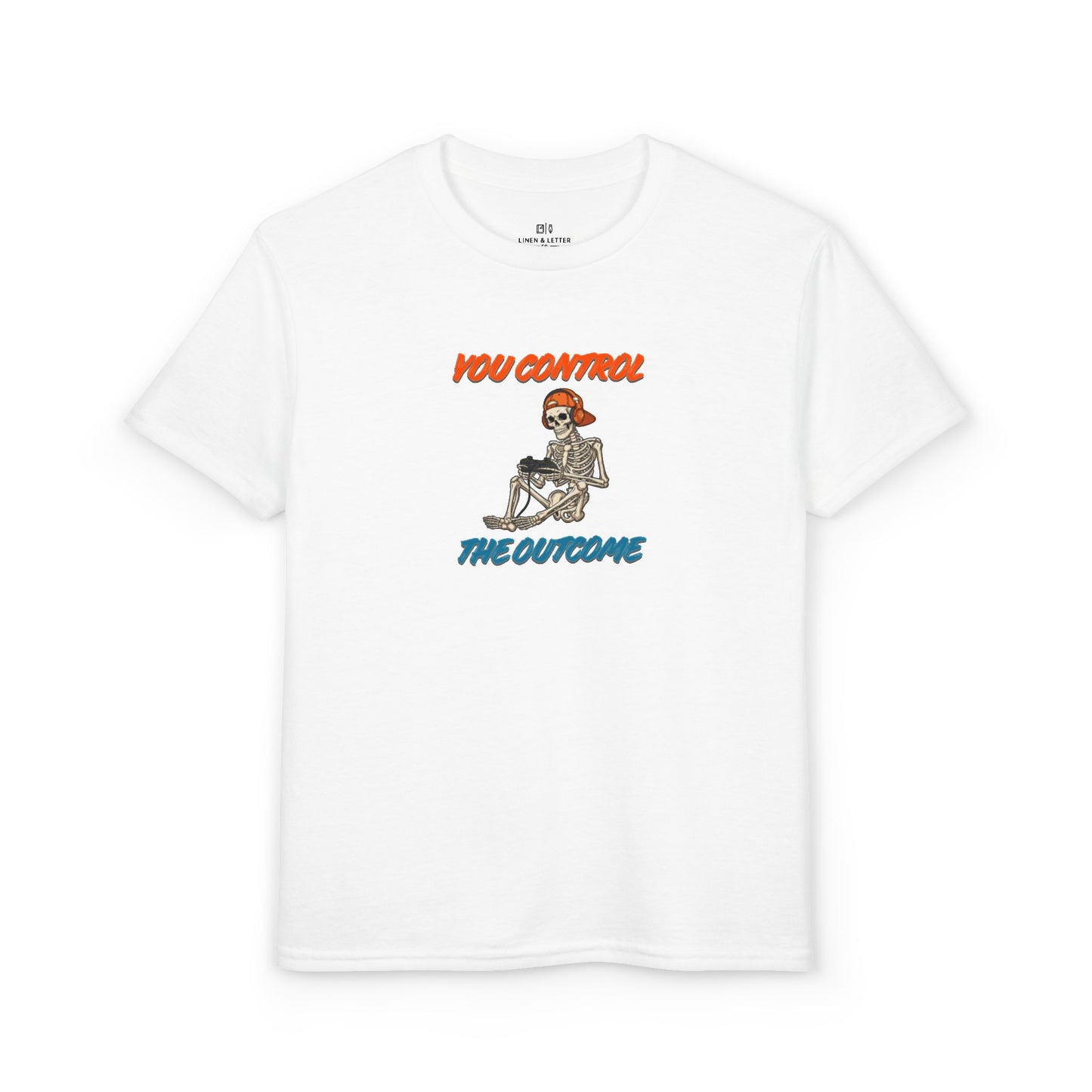 Youth T-Shirt "You Control The Outcome" Skeleton Gamer Graphic