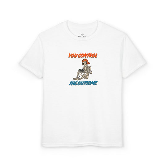 Youth T-Shirt "You Control The Outcome" Skeleton Gamer Graphic