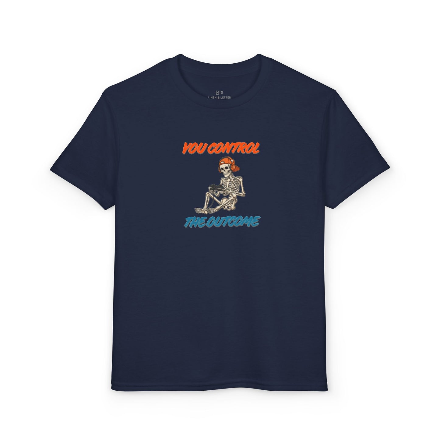 Youth T-Shirt "You Control The Outcome" Skeleton Gamer Graphic