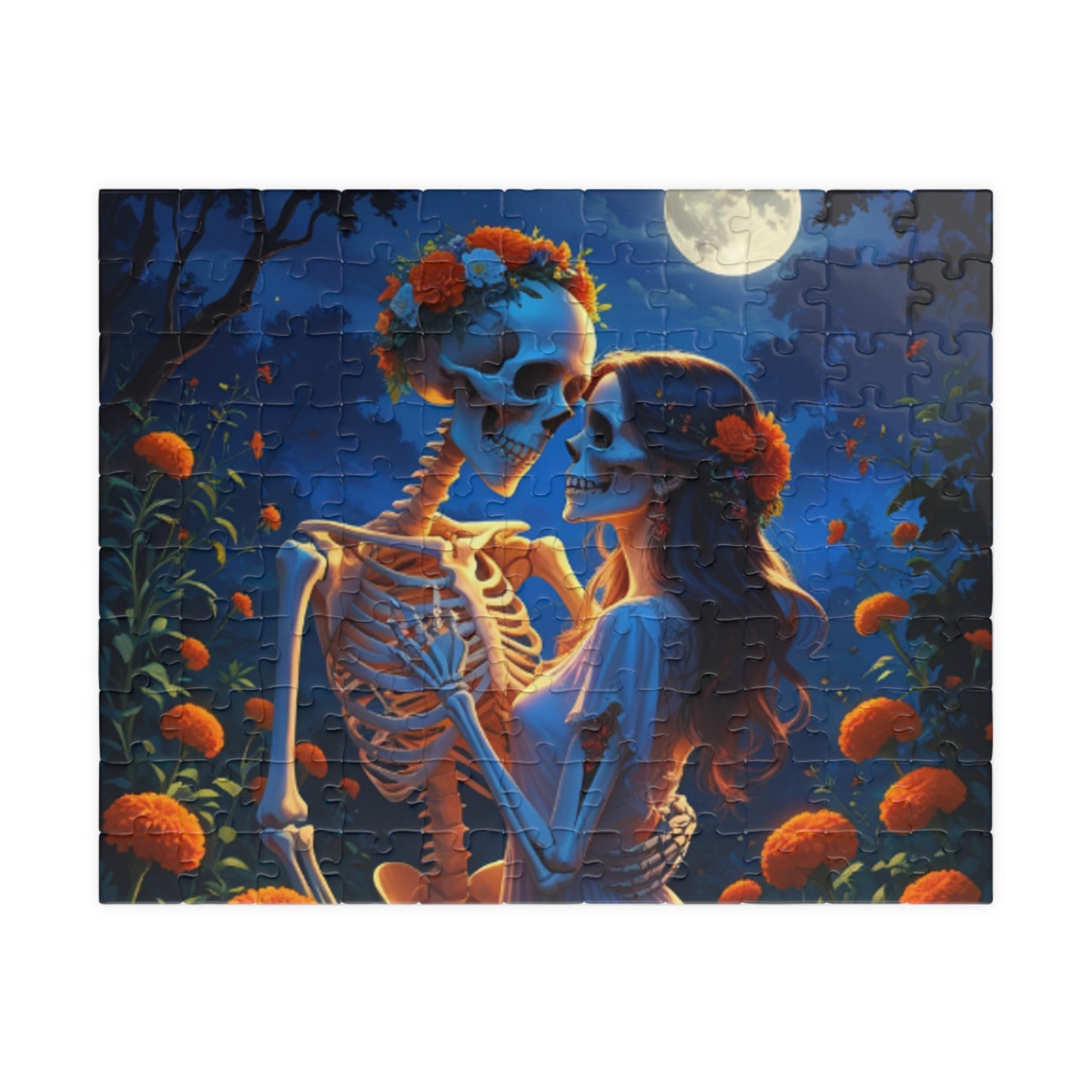 Day of the Dead Romantic Skeleton Jigsaw Puzzle — Moonlit Marigold 110–1014 pcs