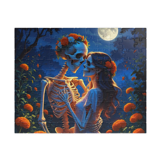 Day of the Dead Romantic Skeleton Jigsaw Puzzle — Moonlit Marigold 110–1014 pcs