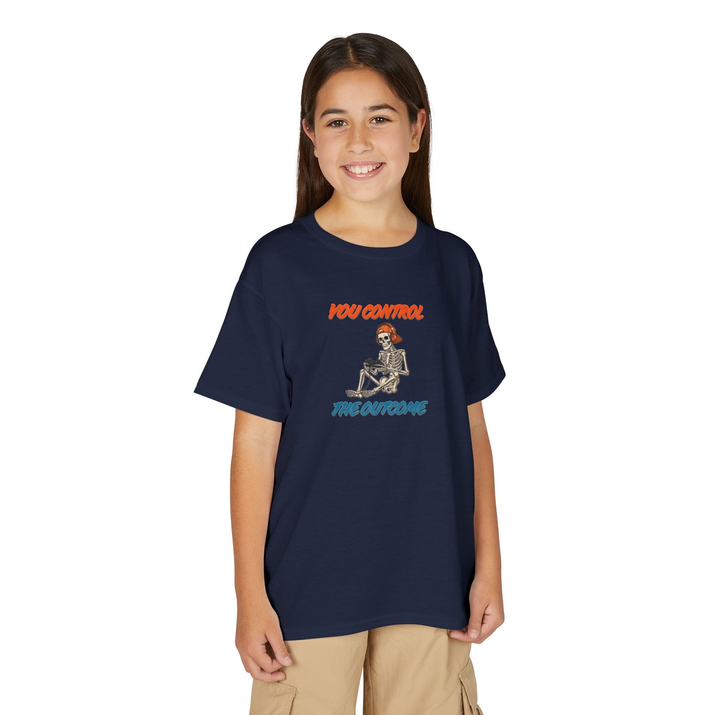 Youth T-Shirt "You Control The Outcome" Skeleton Gamer Graphic