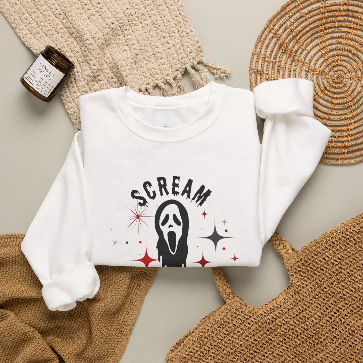 Scream Queen Sweatshirt – Halloween Horror Face Graphic Crewneck