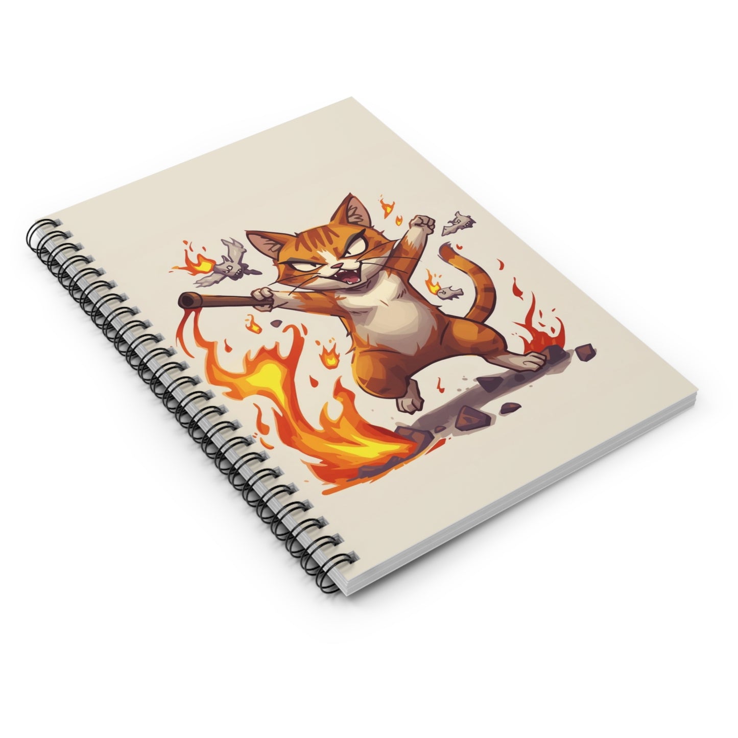 Fiery Battle Cat Spiral Notebook — Ruled Journal for Gamers & Cat Lovers